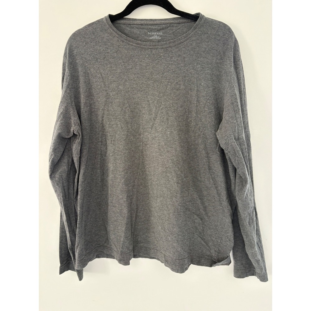 Lands‎ End Mens Gray Long Sleeve Crew Neck Cotton T Shirt Size L